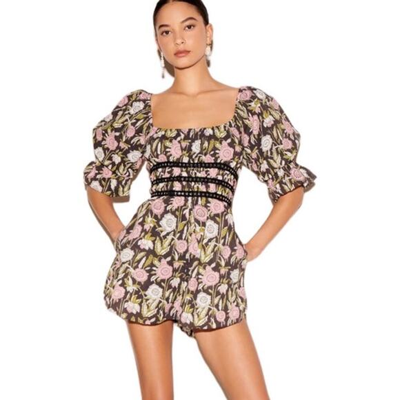 Saylor Allegra Puff Sleeve Floral Romper Size L 798J - Picture 1 of 12